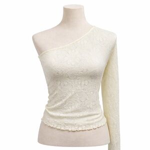 Urban Outfitters Cream Lace One Shoulder Long Sleeve Top Size M